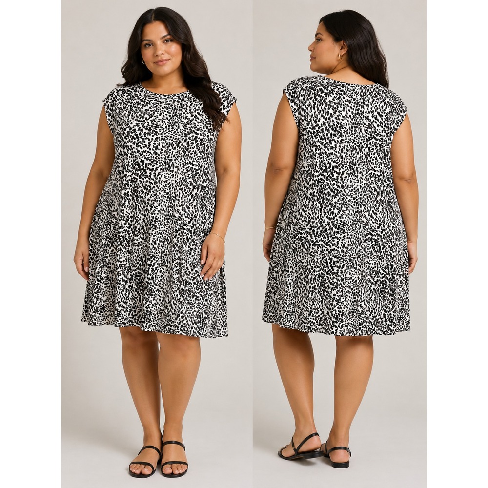 Womens Plus Size 1X Abstract Animal Print Sleeveless Shift Dress Black Maurices